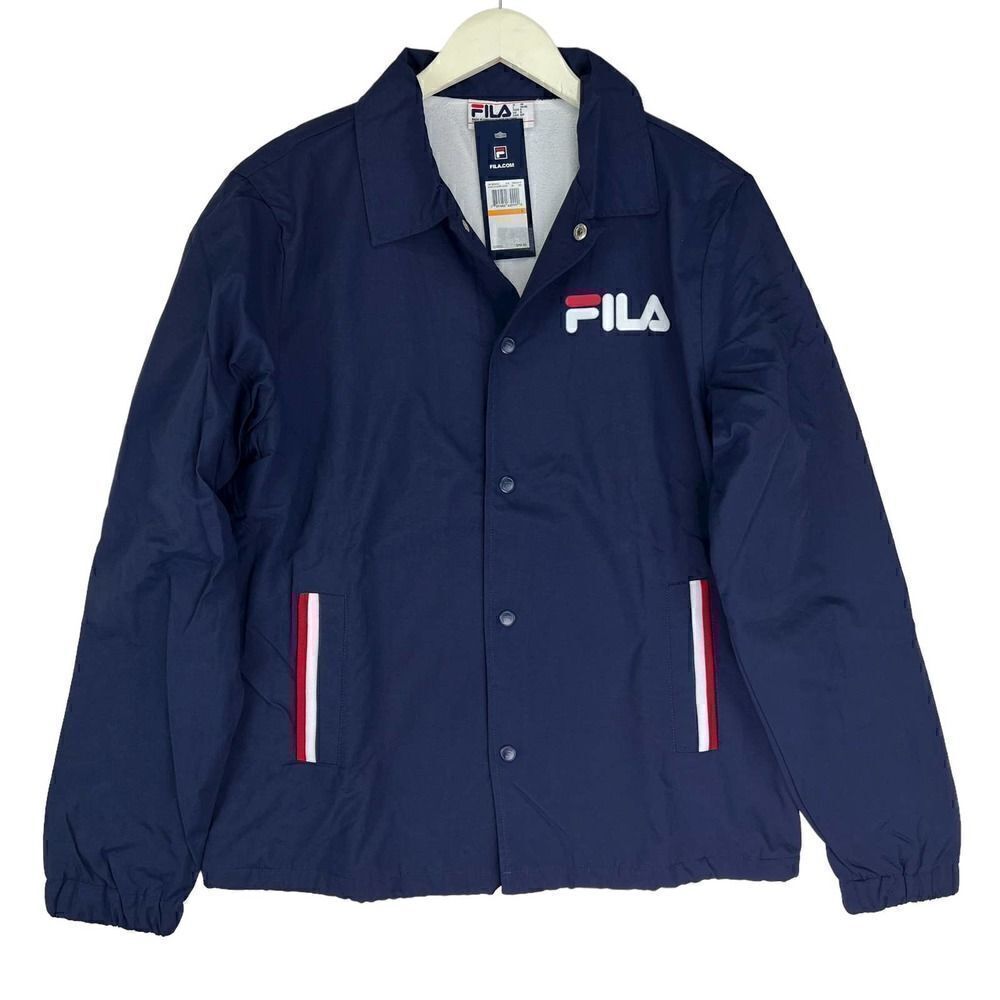 FILA Men Navy Sports Coach Jacket Long Sleeves Windbreaker Mateo Track Coat US M